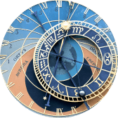 A close up of a clock with a sky background