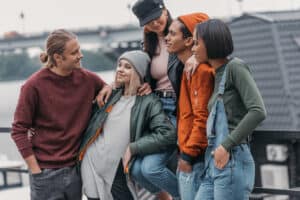 Friends hanging out outside